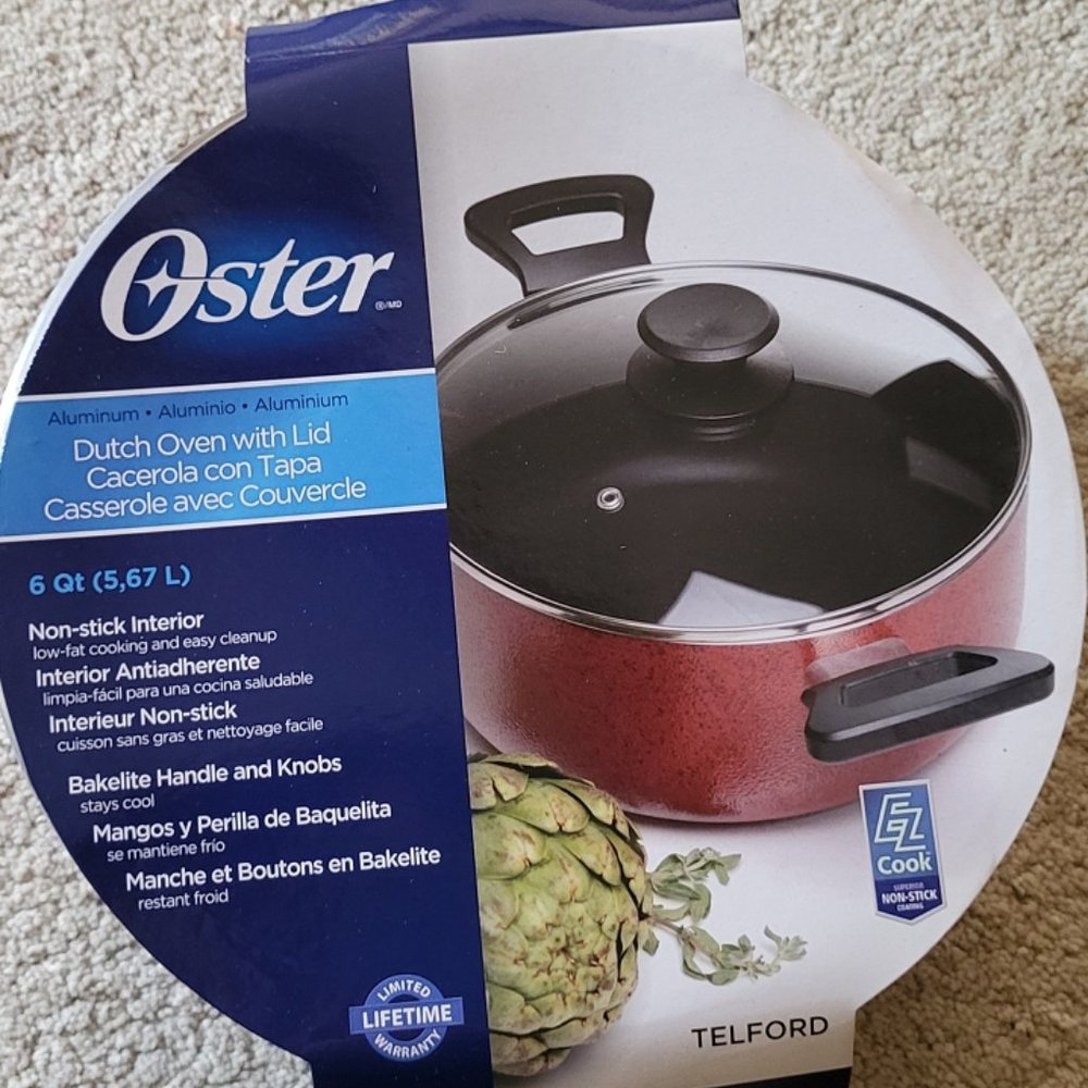 Oster 6 Quart Non Stick Dutch Oven Bakelite Handles Brick Red Color NEW